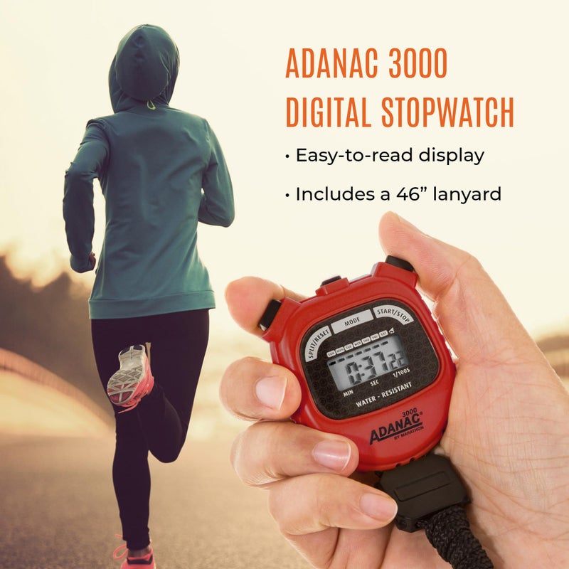 Marathon Adanac 3000 Digital Stopwatch Timer, Red - High Precision Accuracy to 1/100th Seconds - Water, Dust & Shock Resistant - 46â€ Lanyard Included - Image 2